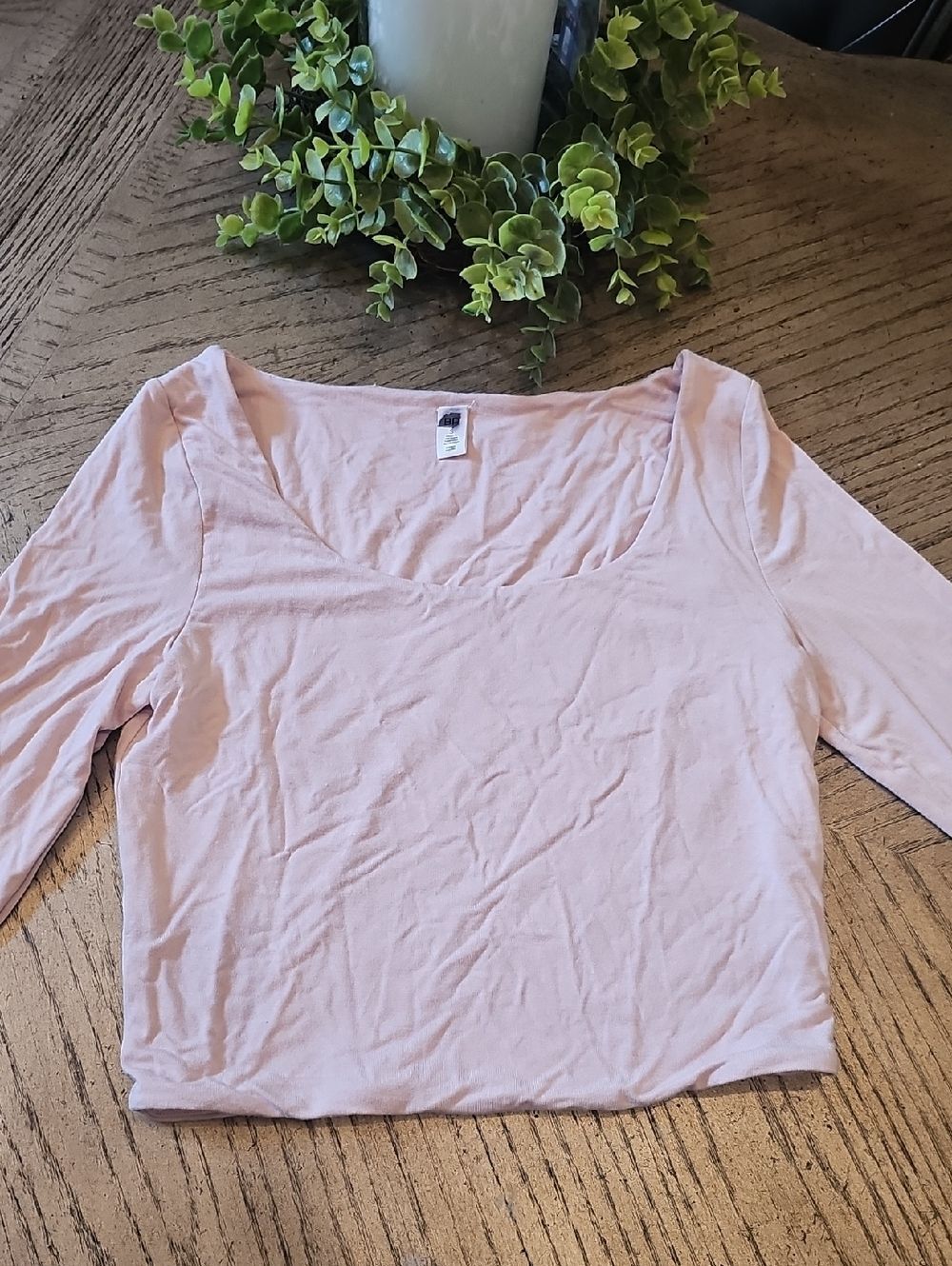 bp Scoop Neck Long Sleeve Crop Top in Pale Pink Size S